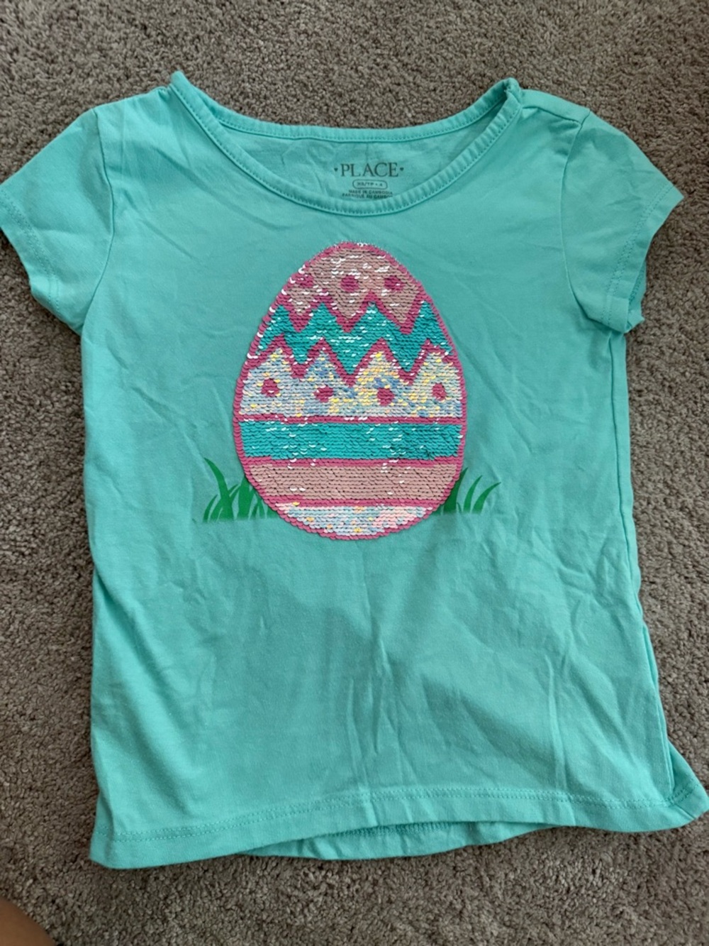 The Children's Place Aqua Sequin Easter Egg Short Sleeve Tee